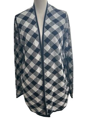Bydesign Open-Front Black and White Check Cardigan Sweater